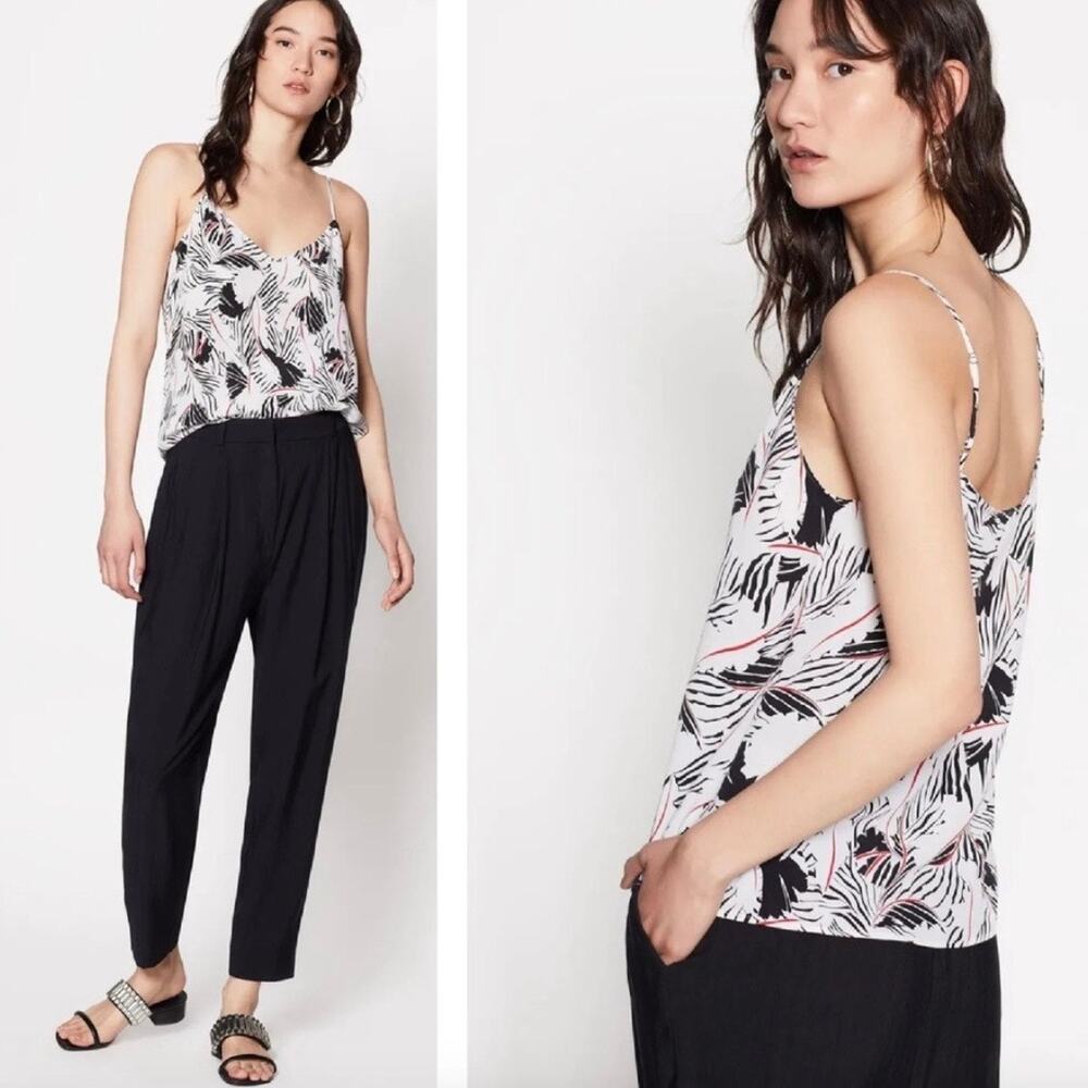 EQUIPMENT Layla Silk Print Cami Womens Small White Black Floral Leaf Print Layer - Picture 2 of 15